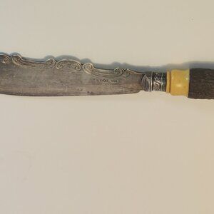 Victorian 1900s butter knive, sterling & horn 12 inches